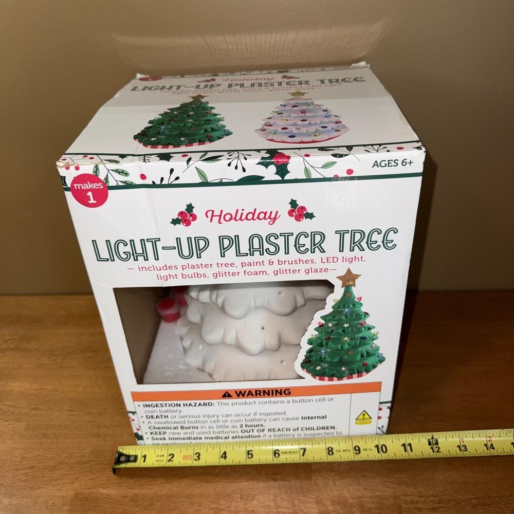 Holiday Light-Up Plaster Tree DIY Craft Kit LED Ceramic Style Christmas Decor
